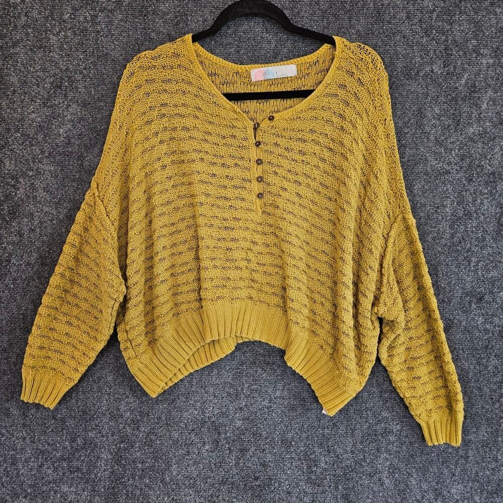 Free People Beach Mustard Knit Henley Sweater Size S